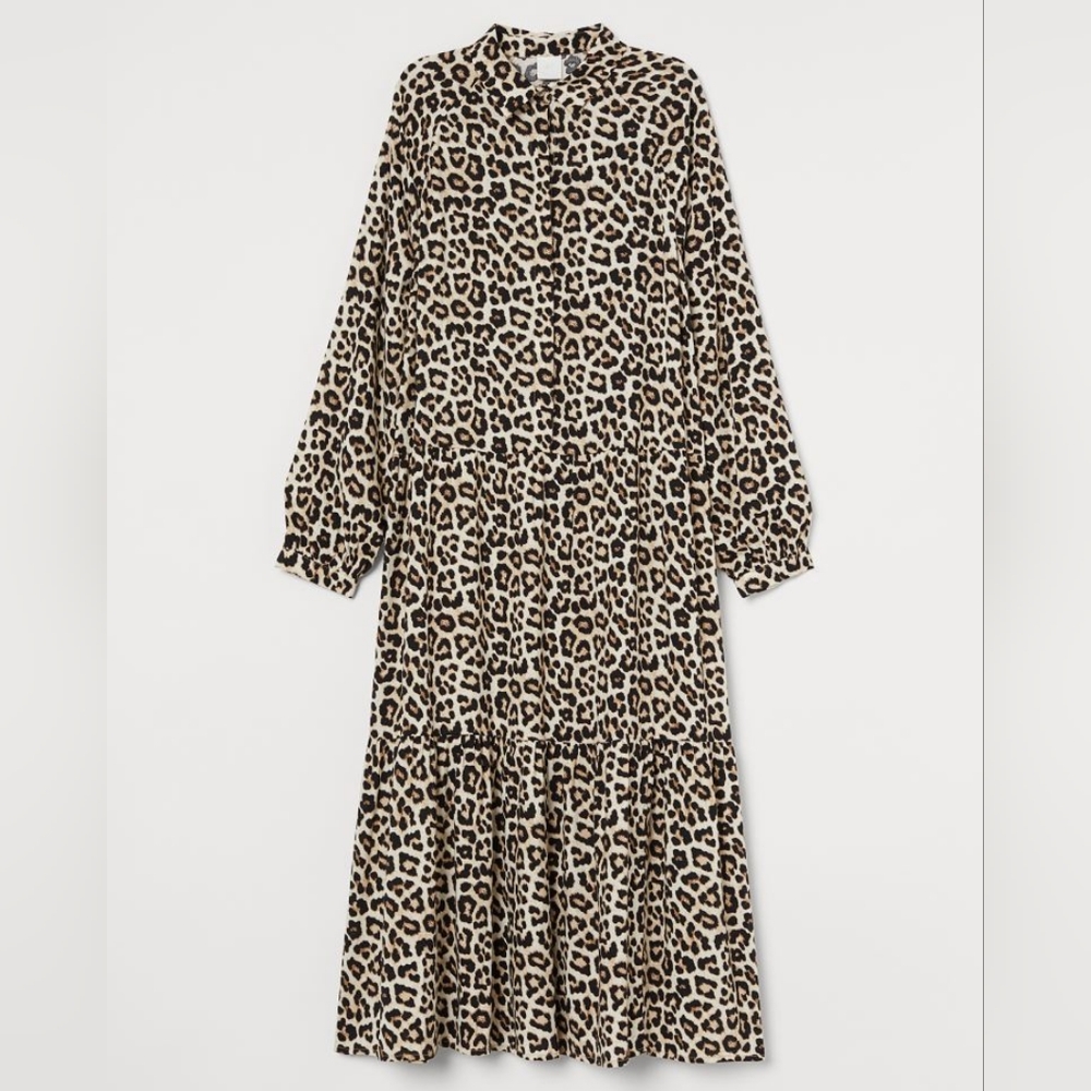 H&M leopard print collar dress size M